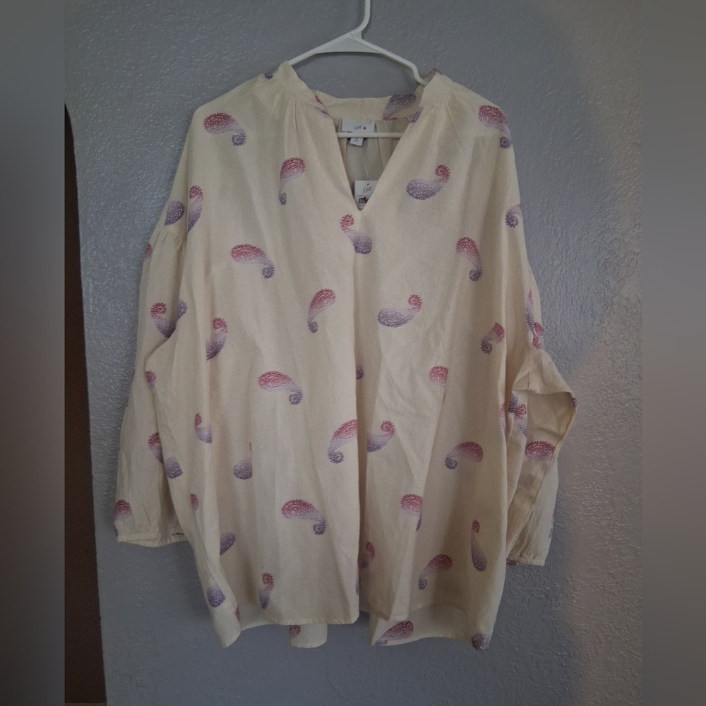 J Jill NWT Popover Paisley 3/4 Sleeve Cotton Blend Top XLT/2X - Picture 2 of 6